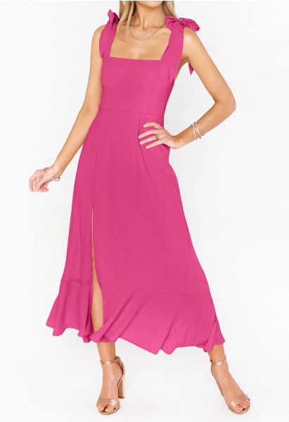 Cami-Kleid mit Rüschensaum und Schnürung an den Schultern in Pink