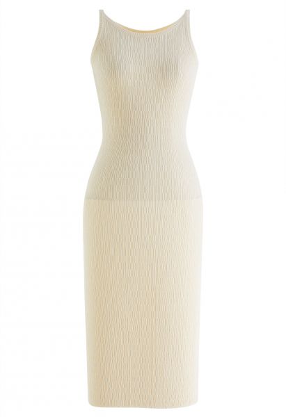 Einfarbiges, strukturiertes Cami-Kleid aus Strick in Creme