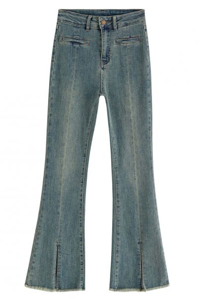 Jeans mit Leistentaschenschlitz und ausgefranstem Saum