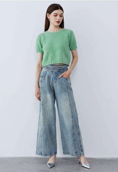 Jeans mit verstellbarem Knopfbund und geradem Bein