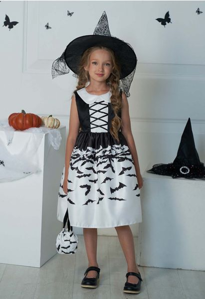 Ärmelloses Kleid mit Puppenkragen und Fledermausmuster für Kinder und Handtasche
