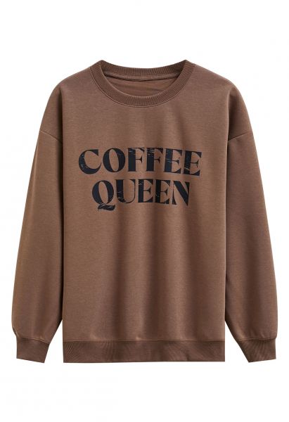 Sweatshirt mit Coffee Queen-Print in Braun