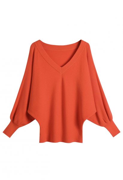 Pullover mit V-Ausschnitt und Fledermausärmeln in Orange