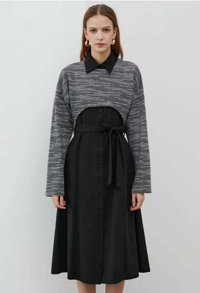 Set aus ärmellosem Hemdkleid und Pullover-Oberteil aus Baumwollmischung in Schwarz