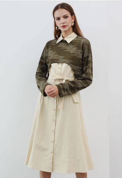 Set aus ärmellosem Hemdkleid und Pullover-Oberteil aus Baumwollmischung in Creme