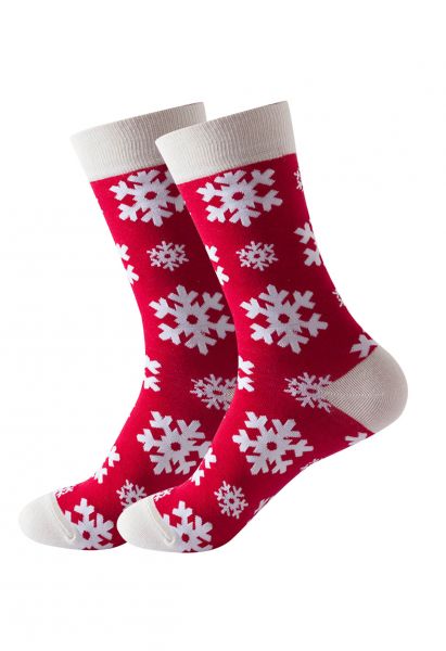 Christmas Vibe Jacquard Crew Socken in Schneeflockenrot