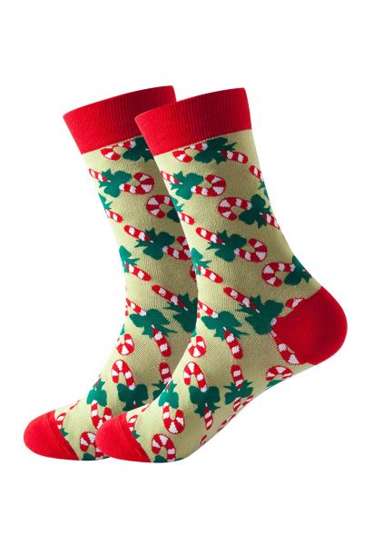 Christmas Vibe Jacquard Crew Socken in Erbsengrün