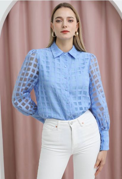 Kariertes Button-Down-Hemd in Blau