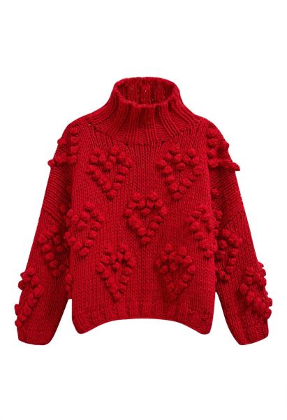 Stricken Sie Ihren Love-Rollkragenpullover in Rot