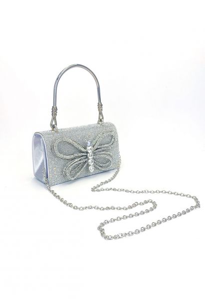 Aufwendige Handtasche mit Schmetterlings-Strasssteinen in Silber