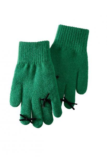 Fingerloch-Strickhandschuhe mit Schleifendekor in Grün