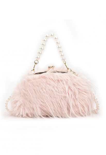 Verführerische Perlen-Fuzzy-Handtasche in Hellrosa