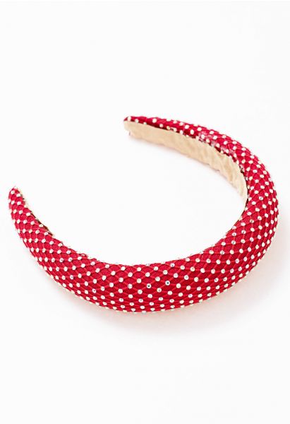 Netzförmiges Stirnband mit breitem Rand aus Strasssteinen in Rot