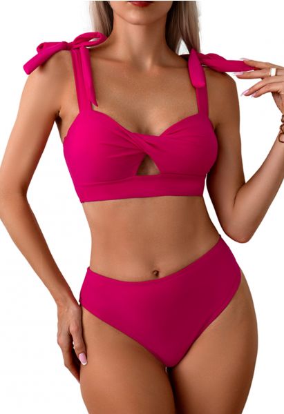 Bikini-Set mit verdrehten Ausschnitten zum Binden an den Schultern in Pink