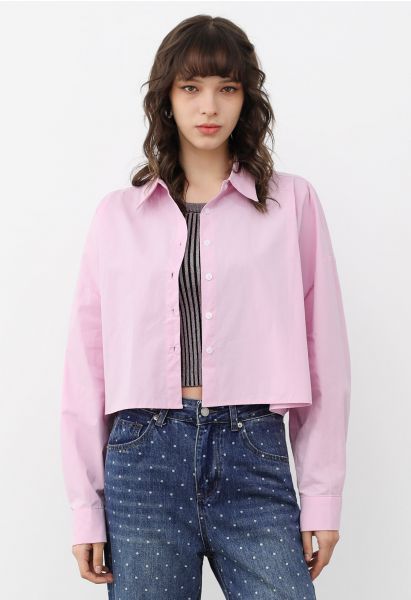 Schickes Button-Down-Crop-Shirt in Rosa