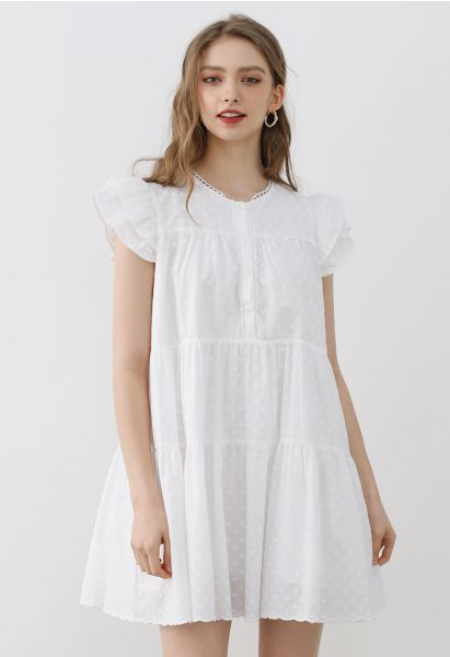 Schönes, besticktes Dolly-Minikleid mit Blumenmuster in Weiß