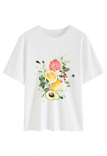 T-Shirt mit Rundhalsausschnitt und farbenfrohem Frucht-Print