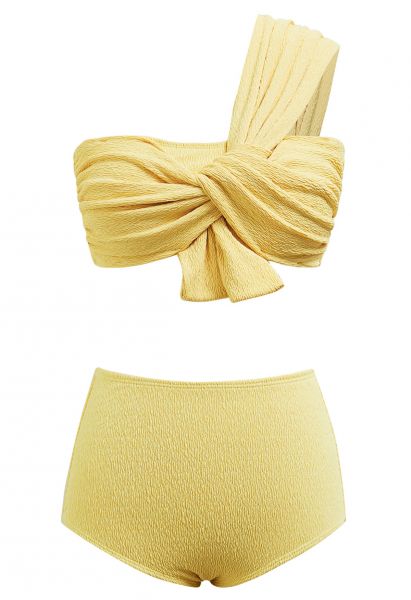 One-Shoulder-Bikini-Set mit Knotenstruktur in Gelb