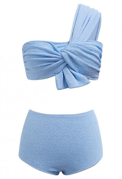 One-Shoulder-Bikini-Set mit Knotenstruktur in Blau