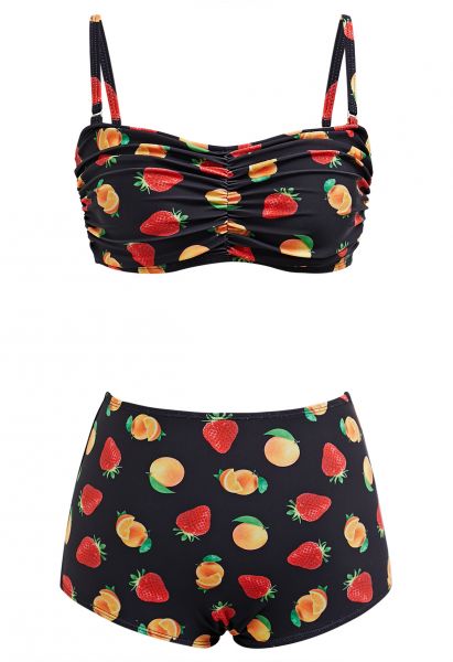 Bikini-Set mit Frucht-Print in Schwarz