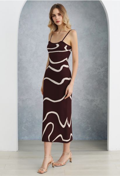 Camisole-Kleid aus Strick mit Wellenmuster in Burgunderrot