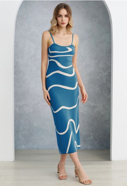 Camisole-Kleid aus Strick mit Wellenmuster in Blau