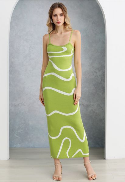 Camisole-Kleid aus Strick mit Wellenmuster in Grün
