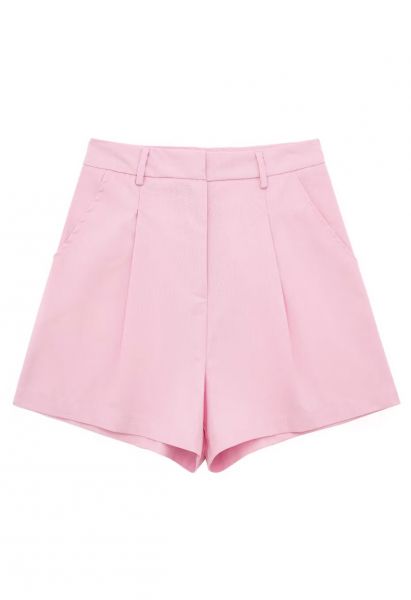 Shorts aus Leinenmischung mit Falten und Seitentaschen in Rosa