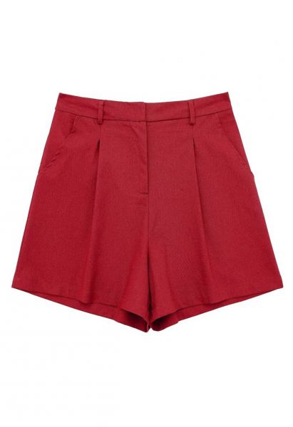 Shorts aus Leinenmischung mit Falten und Seitentaschen in Rot
