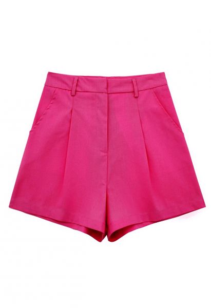 Plissierte Shorts aus Leinenmischung mit Seitentaschen in Pink