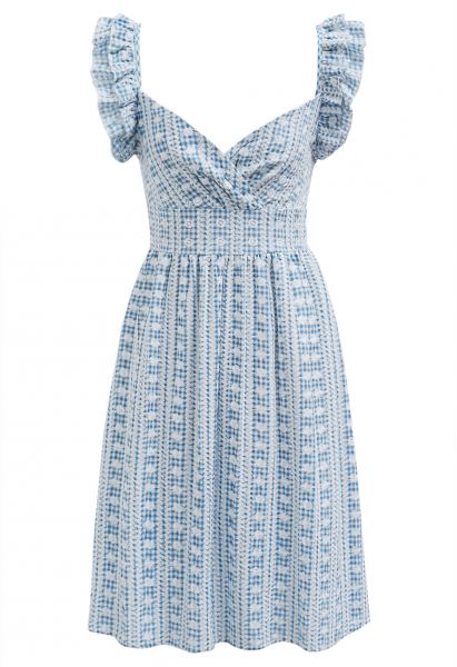 Mini-Camisole-Kleid mit Gingham-Muster und Gänseblümchen-Stickerei