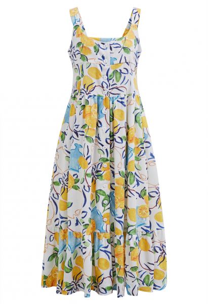 Adored Vibe – Camisole-Kleid mit Knopfleiste und Zitronenprint