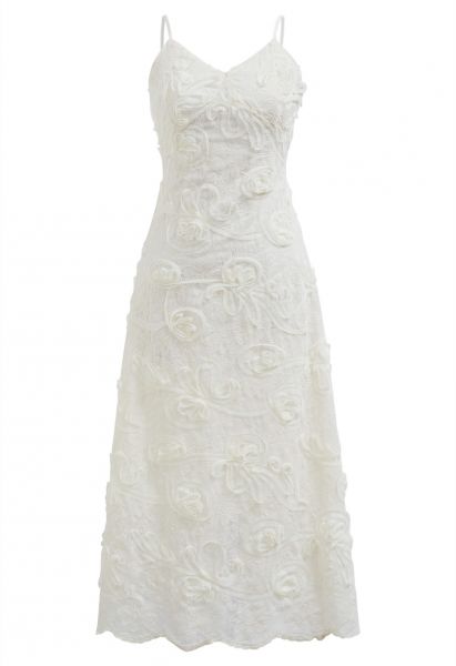 Camisole-Kleid mit 3D-Mesh und Blumenstickerei