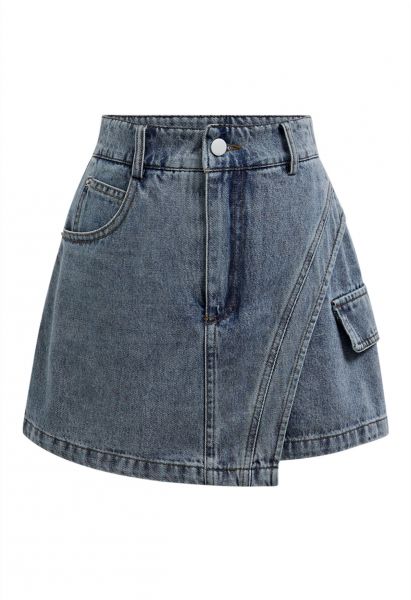Edgy – Jeans-Skorts mit abgerundeten Nähten und Klappe in Hellblau