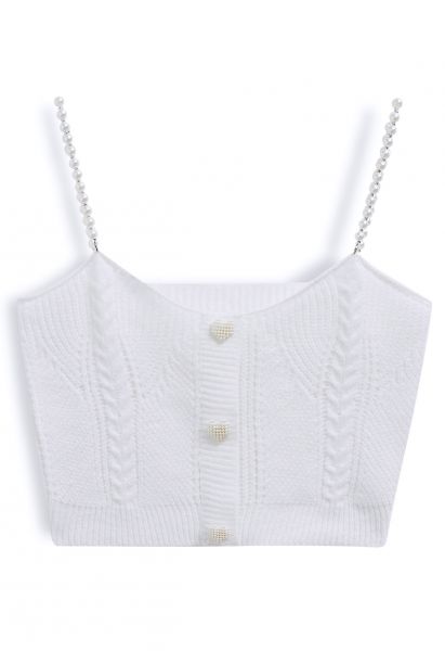 Kurzes Camisole-Top mit Perlenherzen in Weiß
