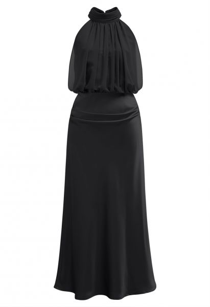 Anmutiges Neckholder-Kleid aus Chiffon und Satin in Schwarz