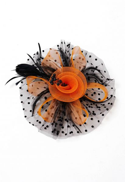 Polka Dot Mesh-Stirnband mit Haarspange in Orange