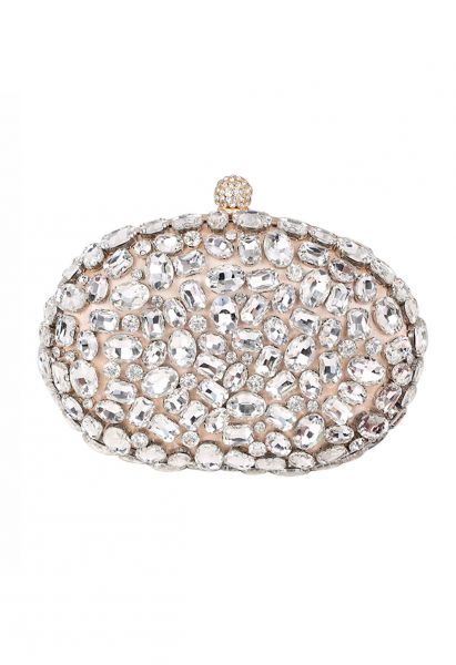 Glitzernde ovale Clutch mit Strasssteinen in Champagner