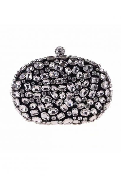 Glitzernde ovale Clutch mit Strasssteinen in Schwarz