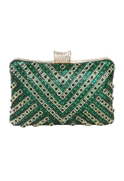 Schicke Clutch mit Strass-Overlay in Grün