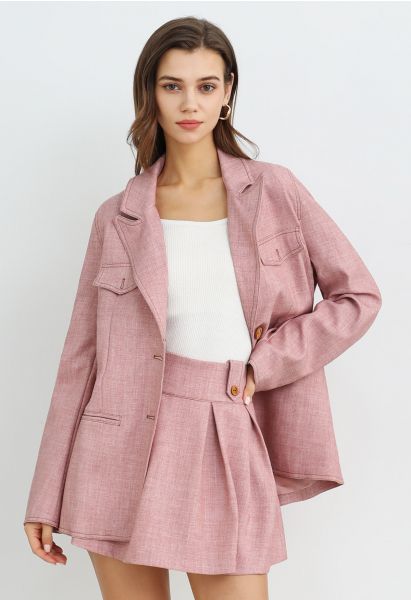 Blazer mit Knopfleiste und dekorativer Tasche, steigendem Revers in Rosa