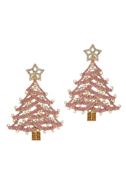 Weihnachtsbaum-Ohrringe mit Sternen in Rosa