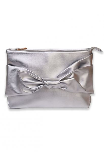 Entzückende PU-Clutch mit Schleife in Silber