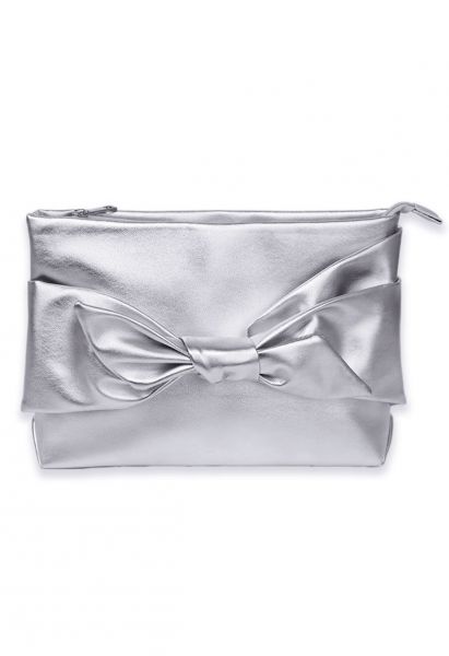 Entzückende PU-Clutch mit Schleife in Silber