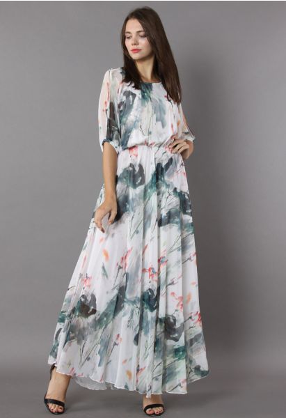 Gemalt im eleganten Aquarell - langen Kleid