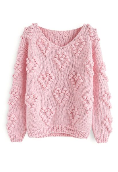 Strickpullover mit V-Ausschnitt in Pink