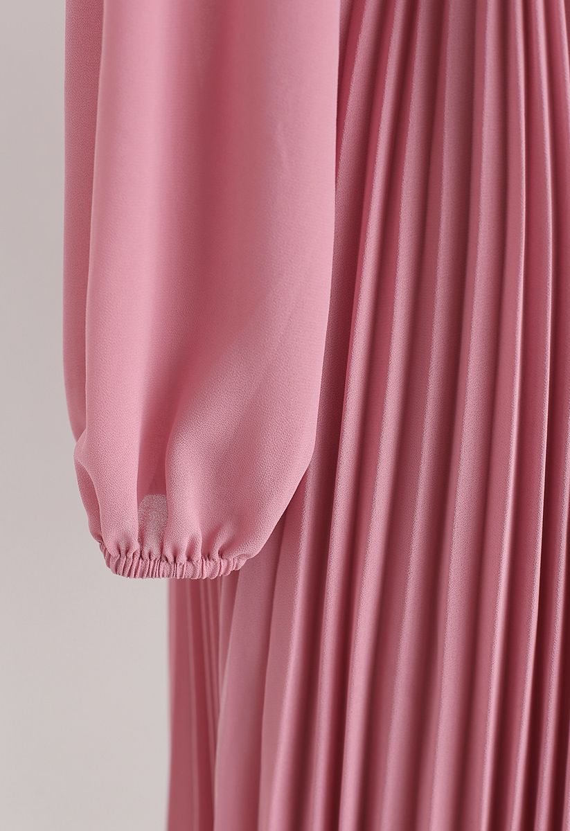Pinky V-Neck Wrap Plissee Chiffon Kleid