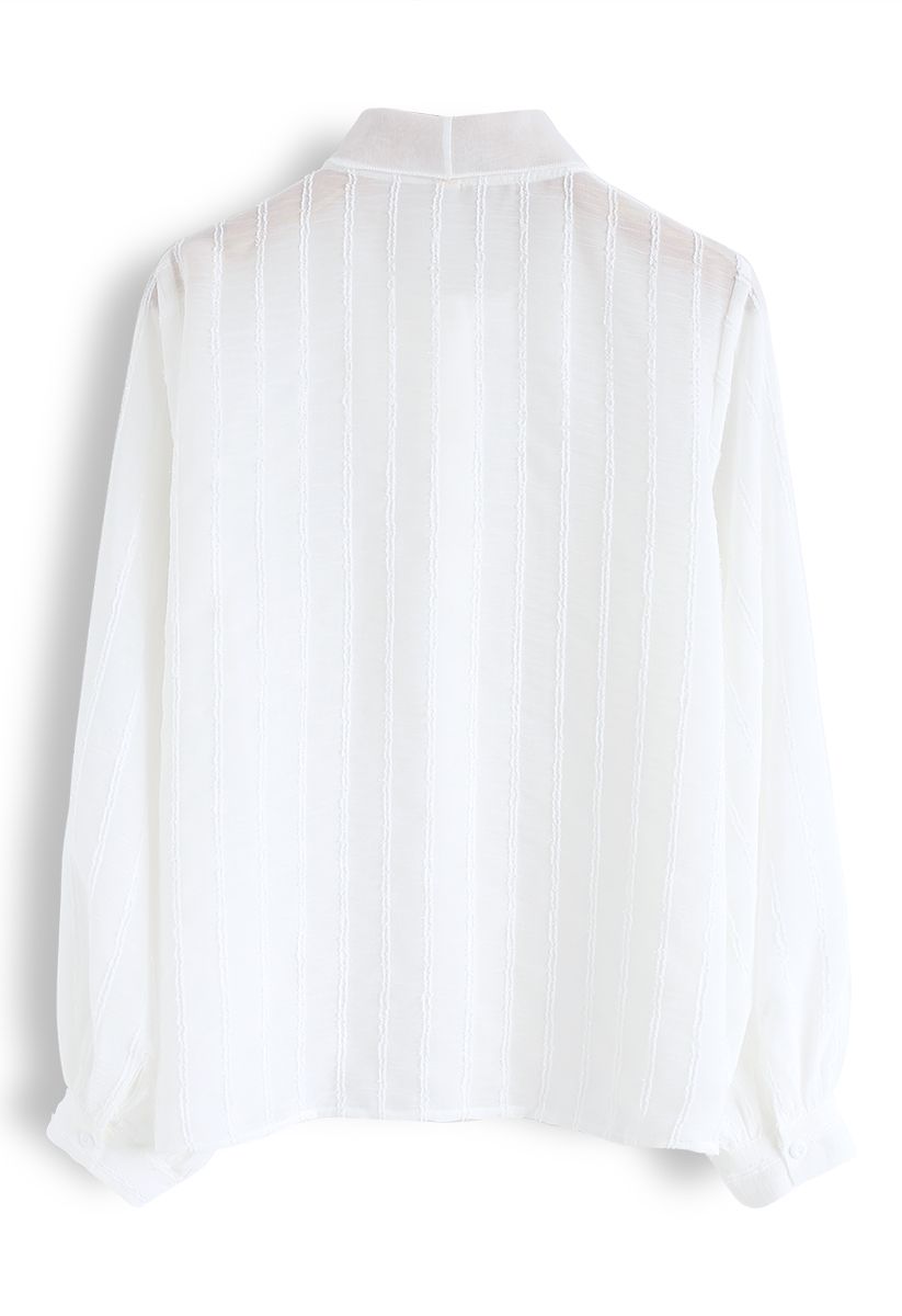 Parallel Mesh Bowknot Hals Ärmel Shirt in Weiß