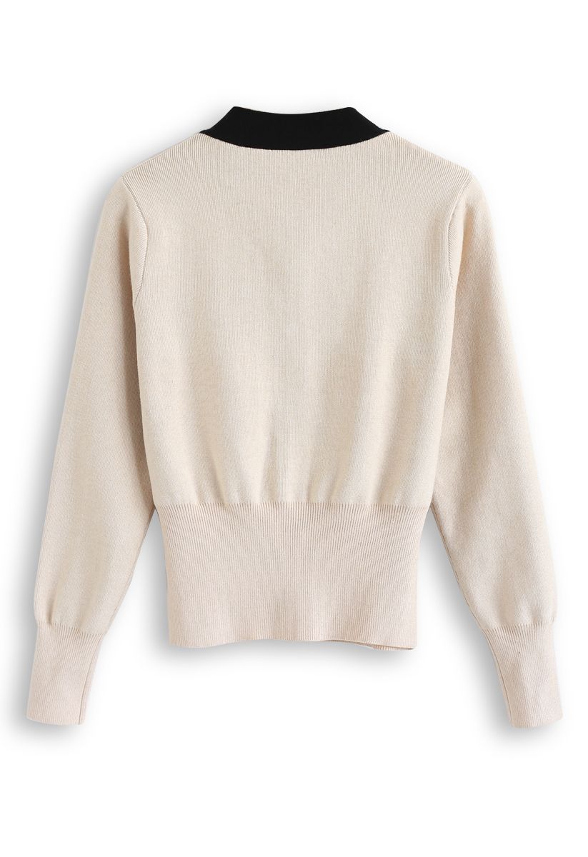 Button Down Bowknot Strickpullover in Creme