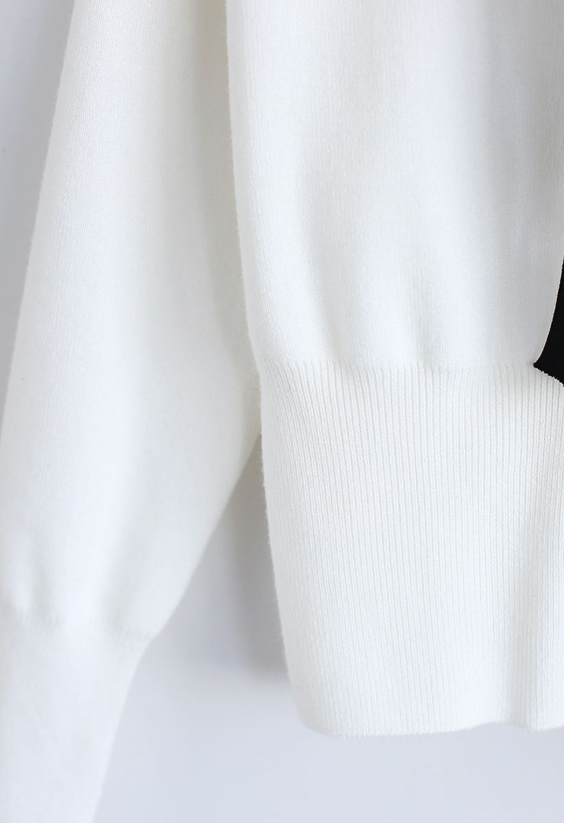 Button Down Bowknot Strickpullover in Weiß